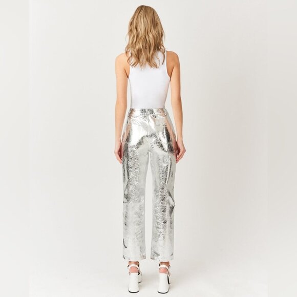 AMYLYNN LUPE SILVER TEXTURED METALLIC TROUSER SIZE 4 - Picture 10 of 11